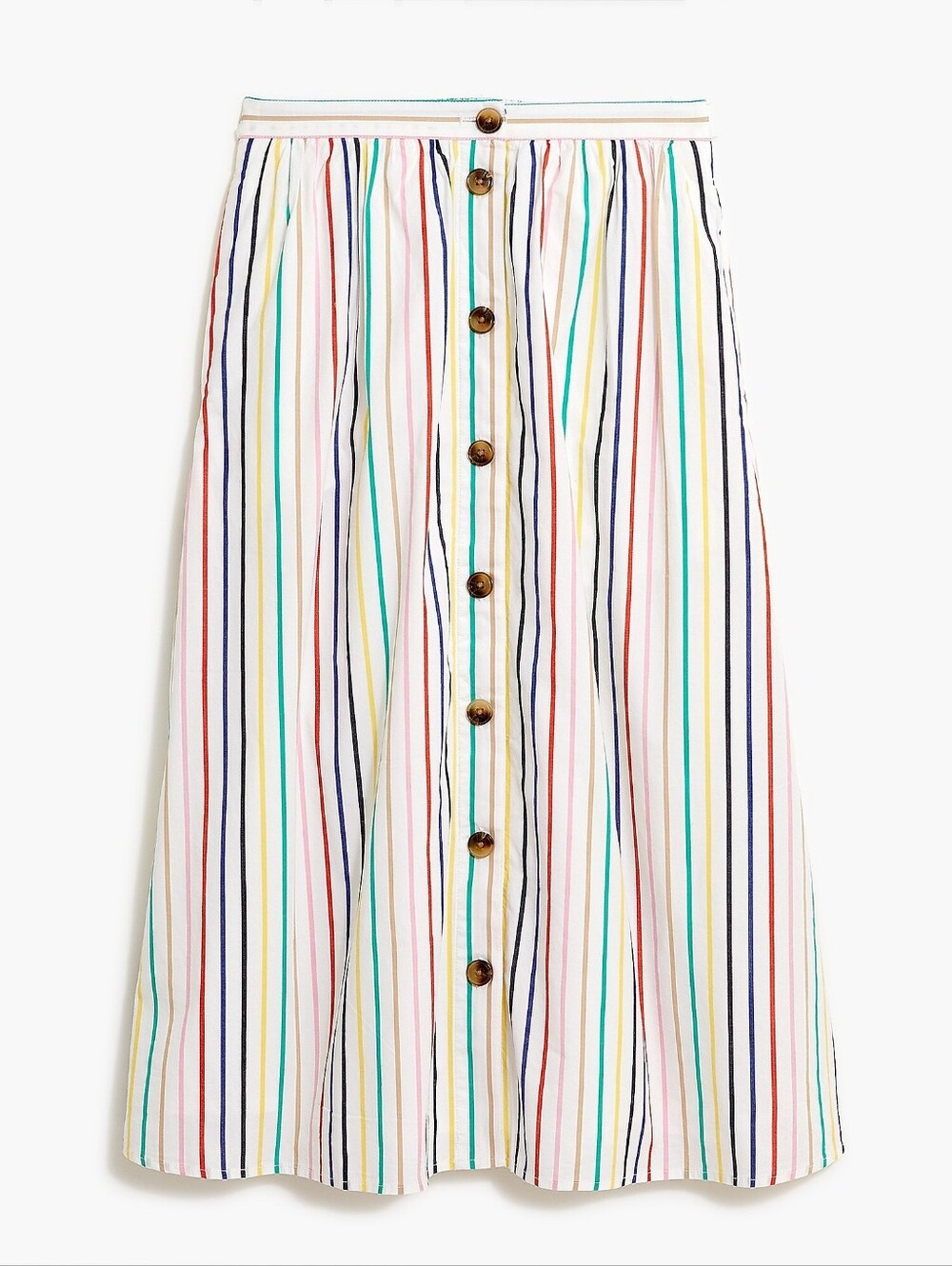 J. Crew Factory-White Cotton Midi Skirt with Multicolor Vertical Stripes - Large